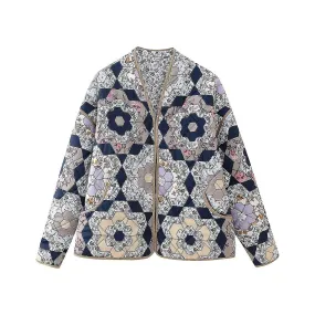 2024 Women's Loose Coat Printed Reversible Quilted Cotton Coat