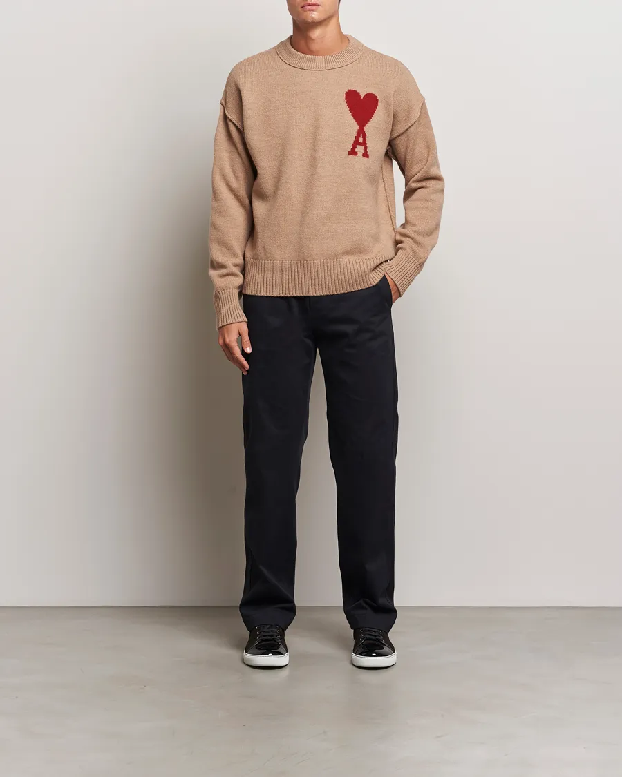 AMI Big Heart Logo Crew Neck Camel