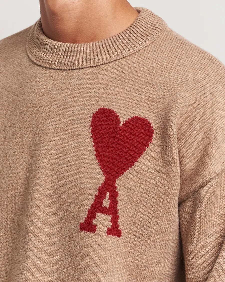 AMI Big Heart Logo Crew Neck Camel