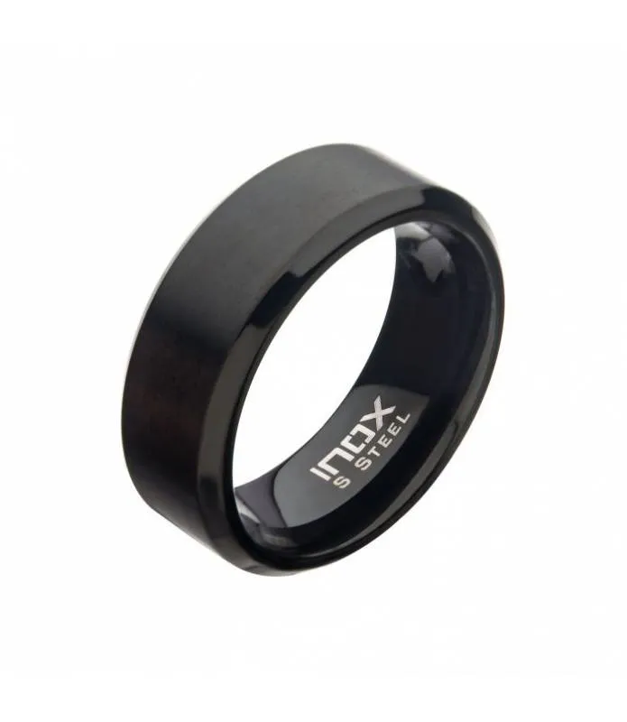 Anillo Alianza Hombre Negro Acero Mate Inoxidable Biselado INOX FR23648K