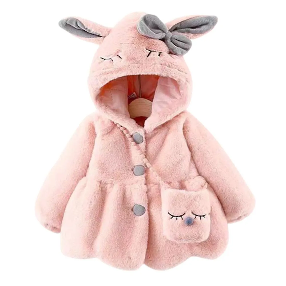 Baby Girls Winter Short Coats Cute Rabbit Ear Hooded Plush Shawl Jacket