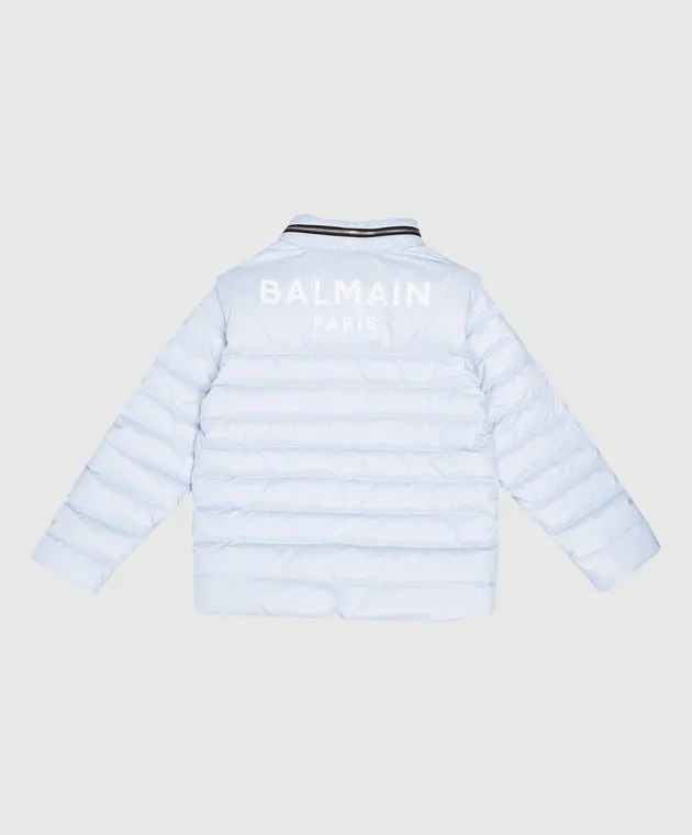 Balmain Children's blue down jacket with a logo