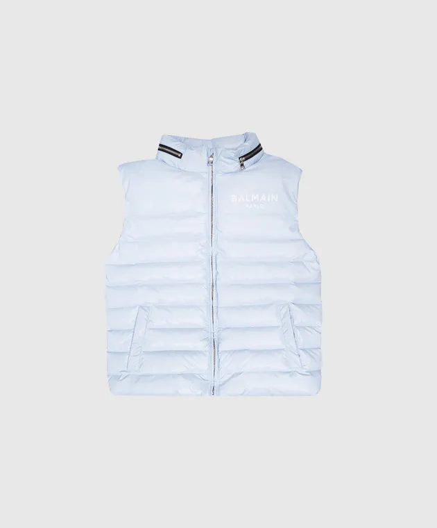 Balmain Children's blue down jacket with a logo