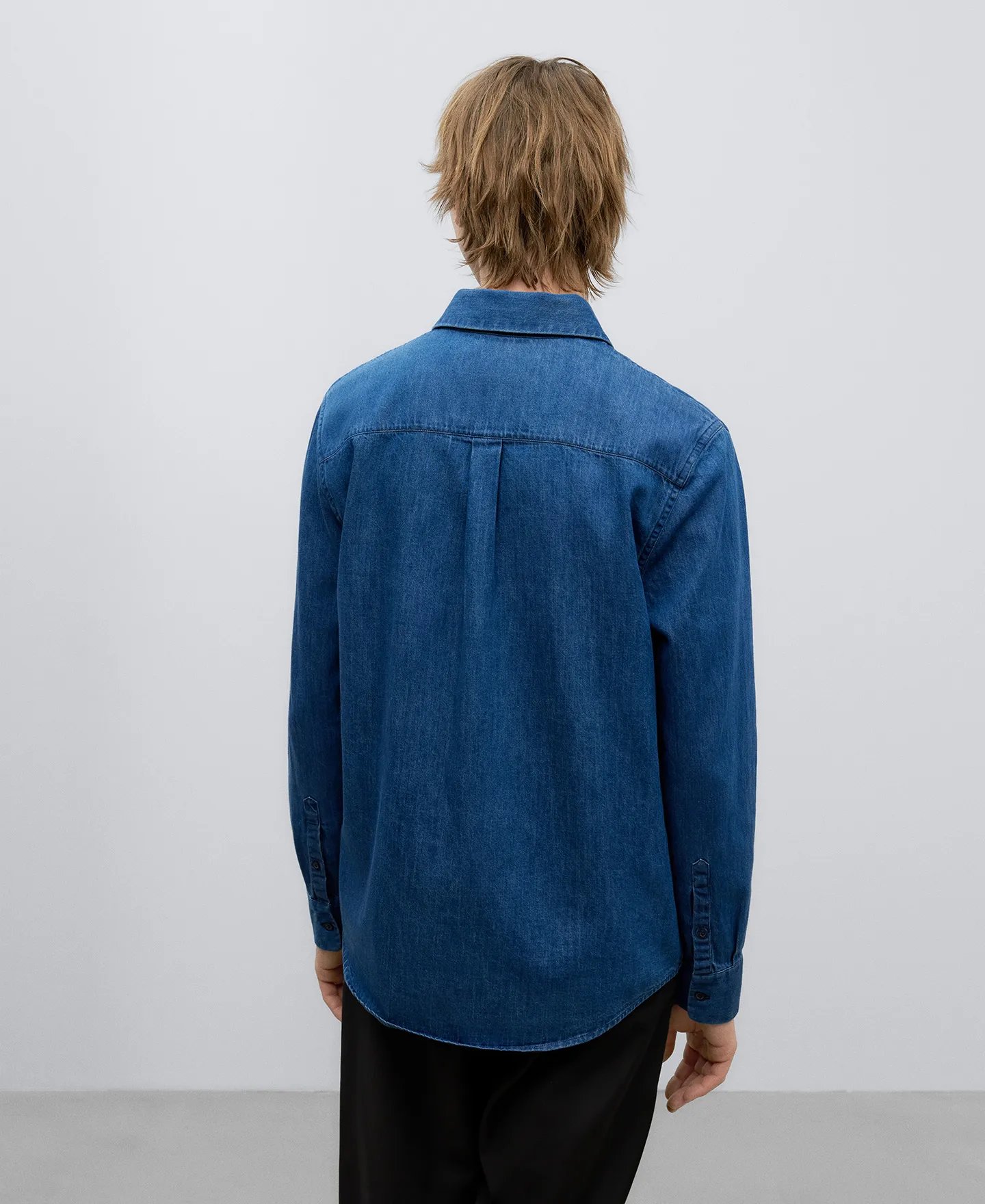 Blue cotton denim shirt man