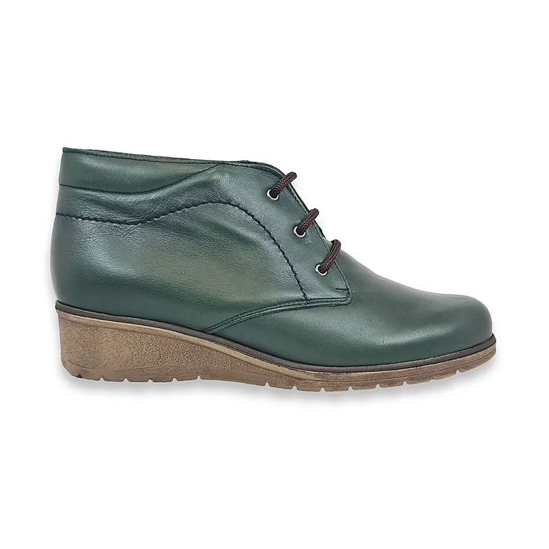 Botines Cómodos Mujer Piel Cuña Cordones Plantilla Extraíble 70241 Verde, de Tupié