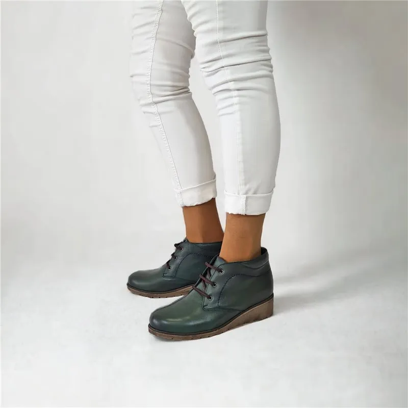 Botines Cómodos Mujer Piel Cuña Cordones Plantilla Extraíble 70241 Verde, de Tupié