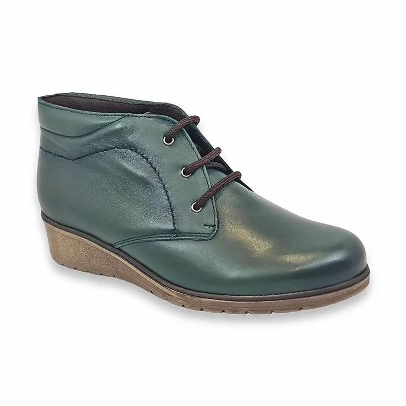 Botines Cómodos Mujer Piel Cuña Cordones Plantilla Extraíble 70241 Verde, de Tupié