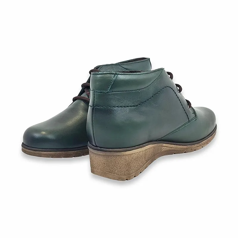 Botines Cómodos Mujer Piel Cuña Cordones Plantilla Extraíble 70241 Verde, de Tupié