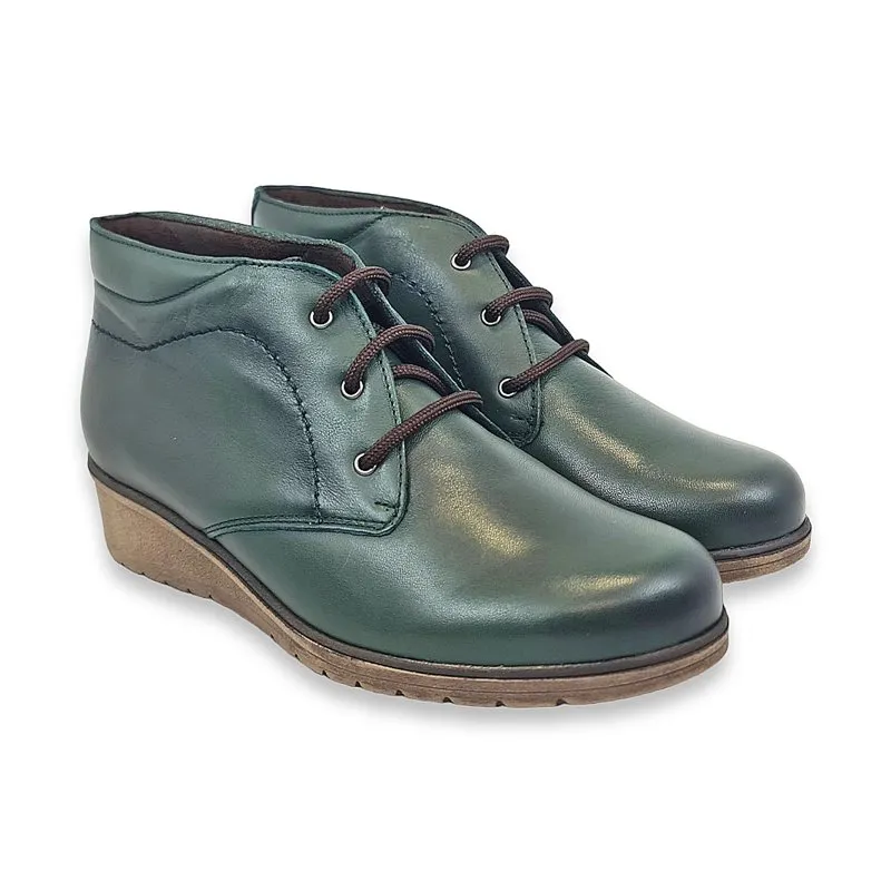 Botines Cómodos Mujer Piel Cuña Cordones Plantilla Extraíble 70241 Verde, de Tupié