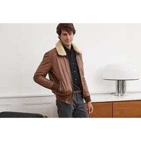 Cognac Leather Aviator Jacket - EVERETT II