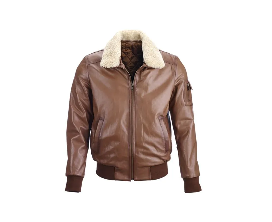 Cognac Leather Aviator Jacket - EVERETT II