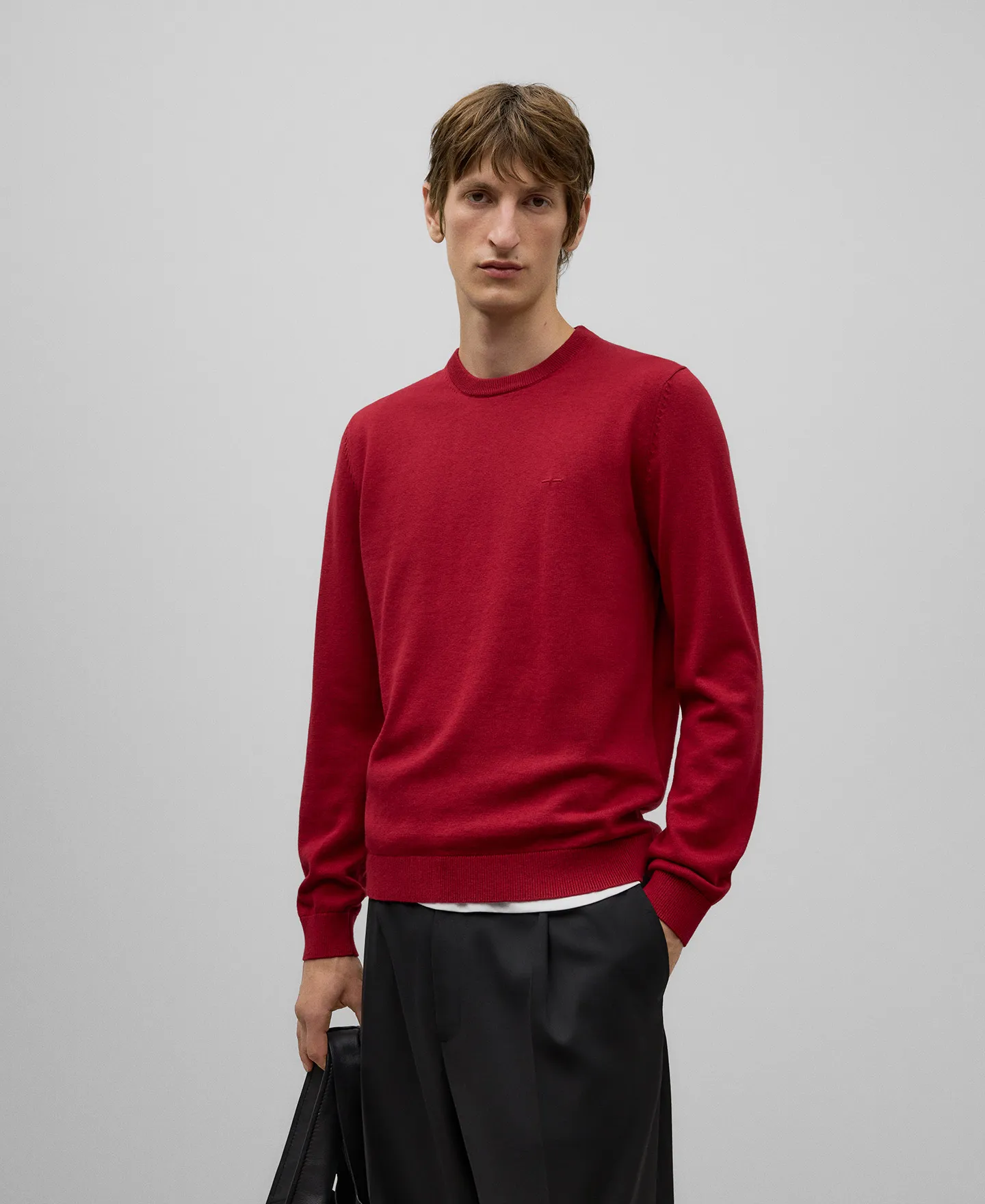 Crew neck cotton wool sweater man