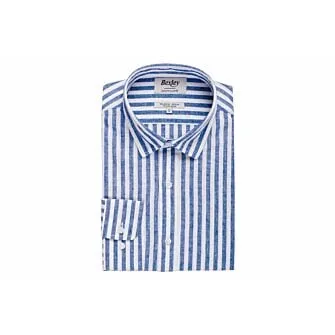 DARK BLUE AND WHITE STRIPED COTTON LINEN SHIRT  SIMONIN