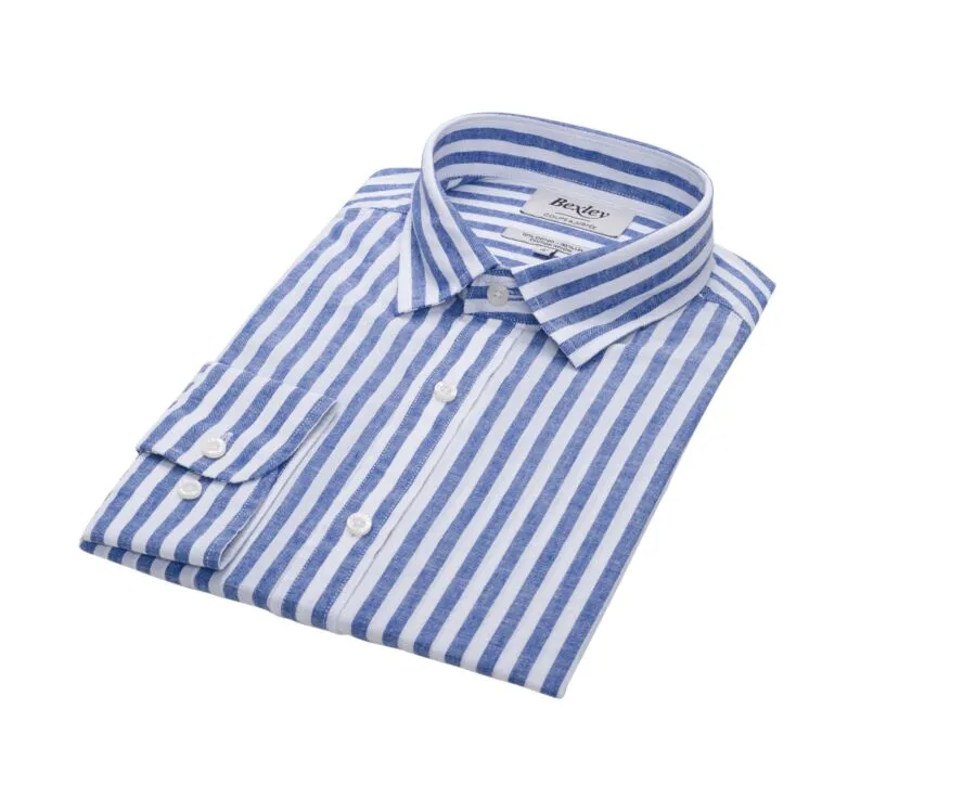 DARK BLUE AND WHITE STRIPED COTTON LINEN SHIRT  SIMONIN