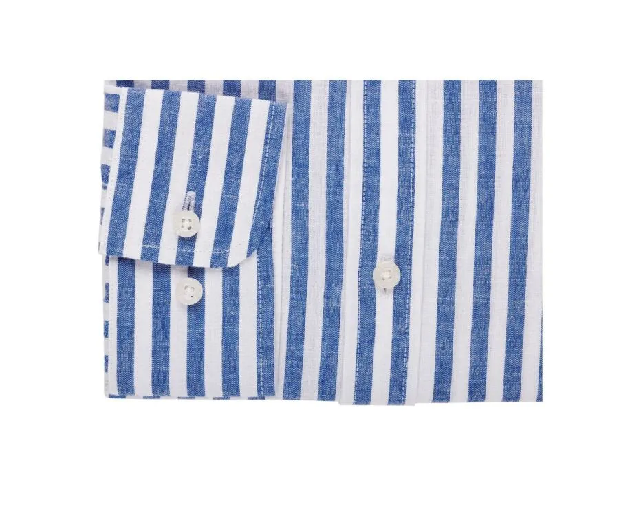 DARK BLUE AND WHITE STRIPED COTTON LINEN SHIRT  SIMONIN