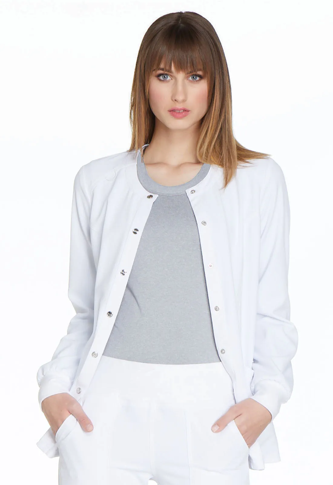 Elle Simply Polished Snap Front Warm-up Jacket in White WOW!