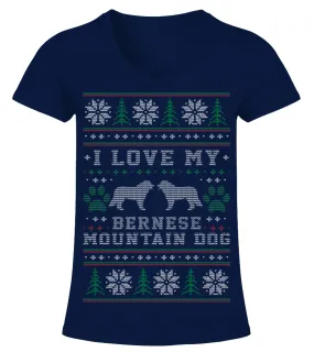 I love my Bernese Mountain Dog Xmas Sweater Camiseta cuello pico Mujer