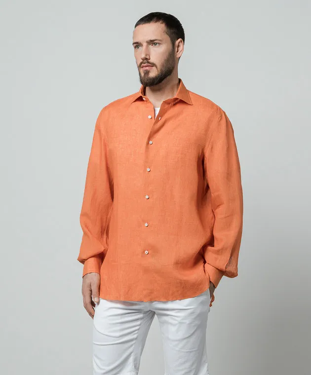 ISAIA Orange linen shirt