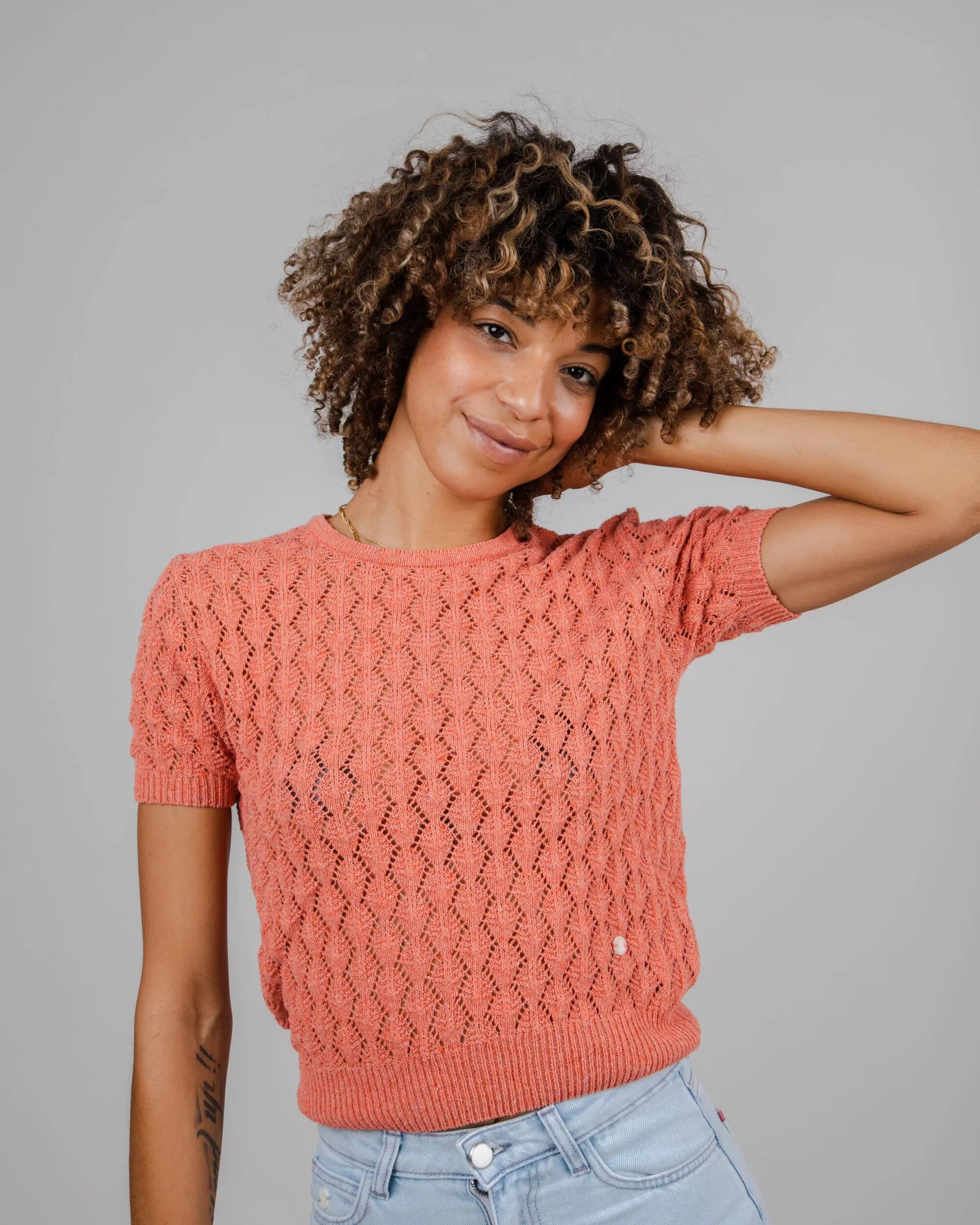 Lace Short Sleeve Sweater Pomelo