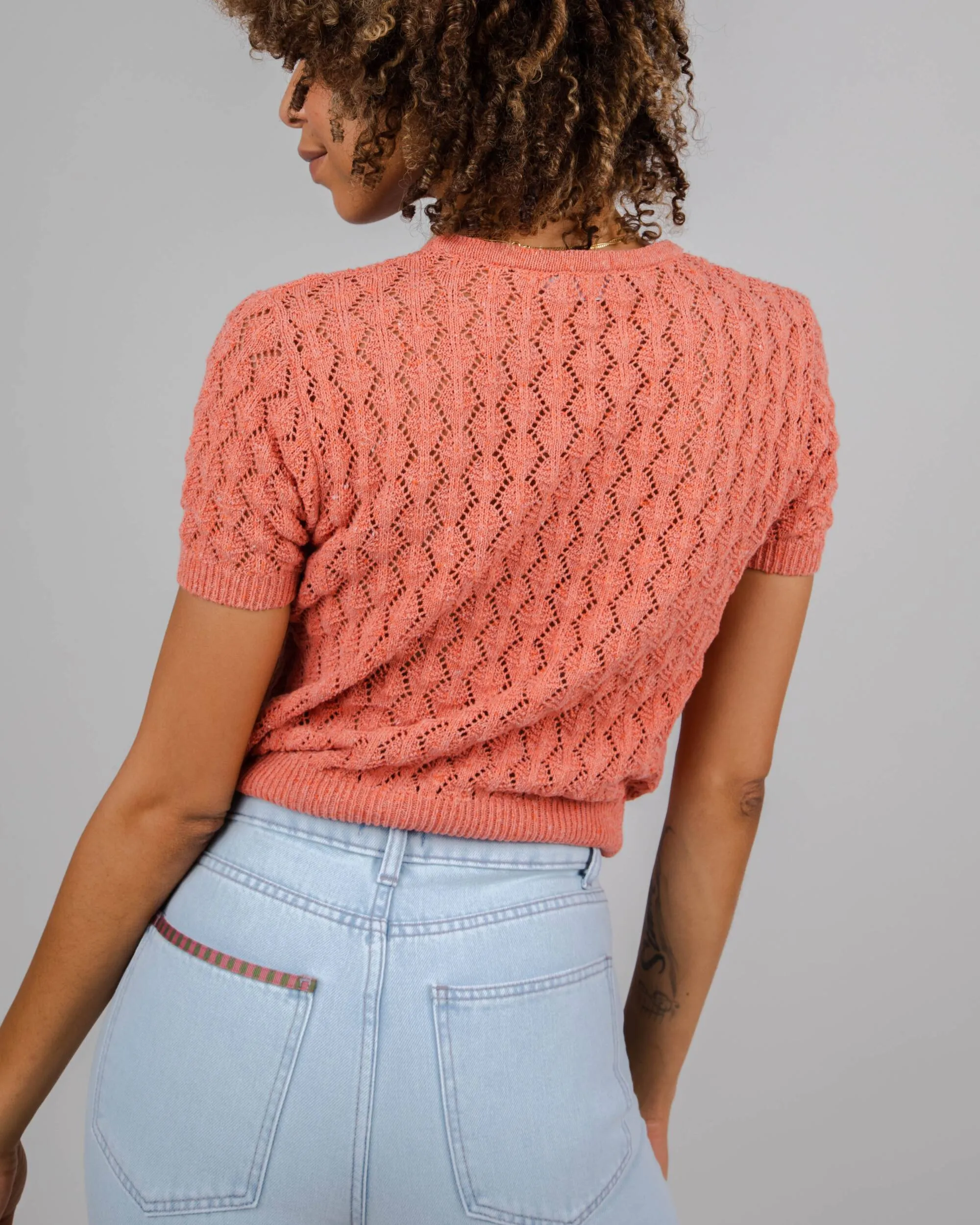 Lace Short Sleeve Sweater Pomelo