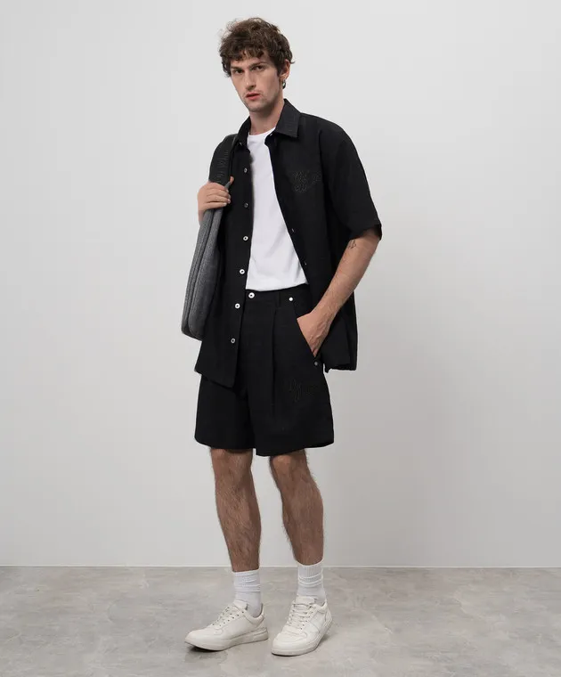 OFFWHITE BLACK LINEN SHIRT WITH LOGO