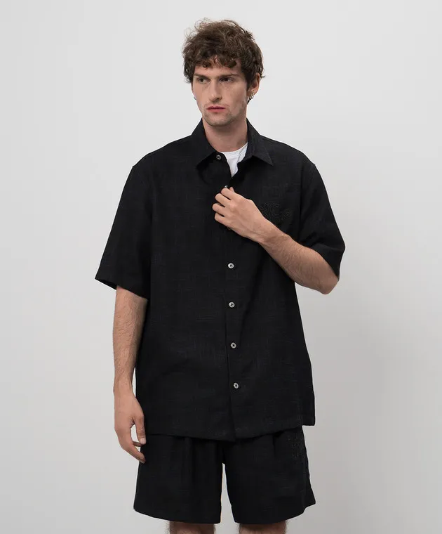 OFFWHITE BLACK LINEN SHIRT WITH LOGO