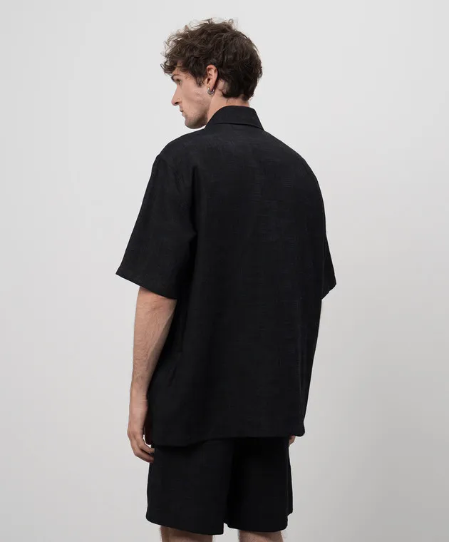 OFFWHITE BLACK LINEN SHIRT WITH LOGO