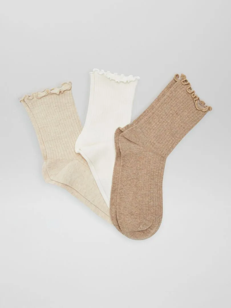 Pack de 3 calcetines festoneados - BEIGE