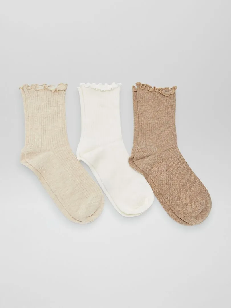 Pack de 3 calcetines festoneados - BEIGE