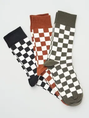 Pack de 3 pares de calcetines con estampado de 'damero' - MARRON