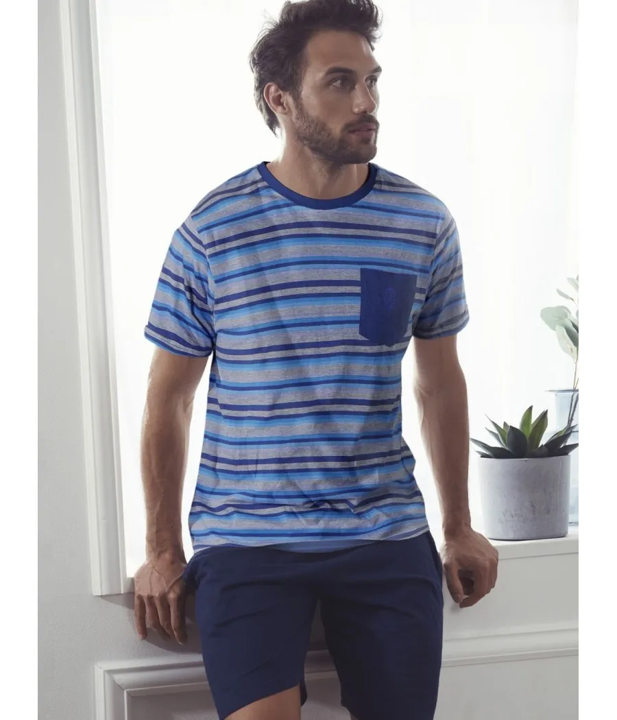 Pijama verano hombre Admas Classic soft Stripes azul algodón