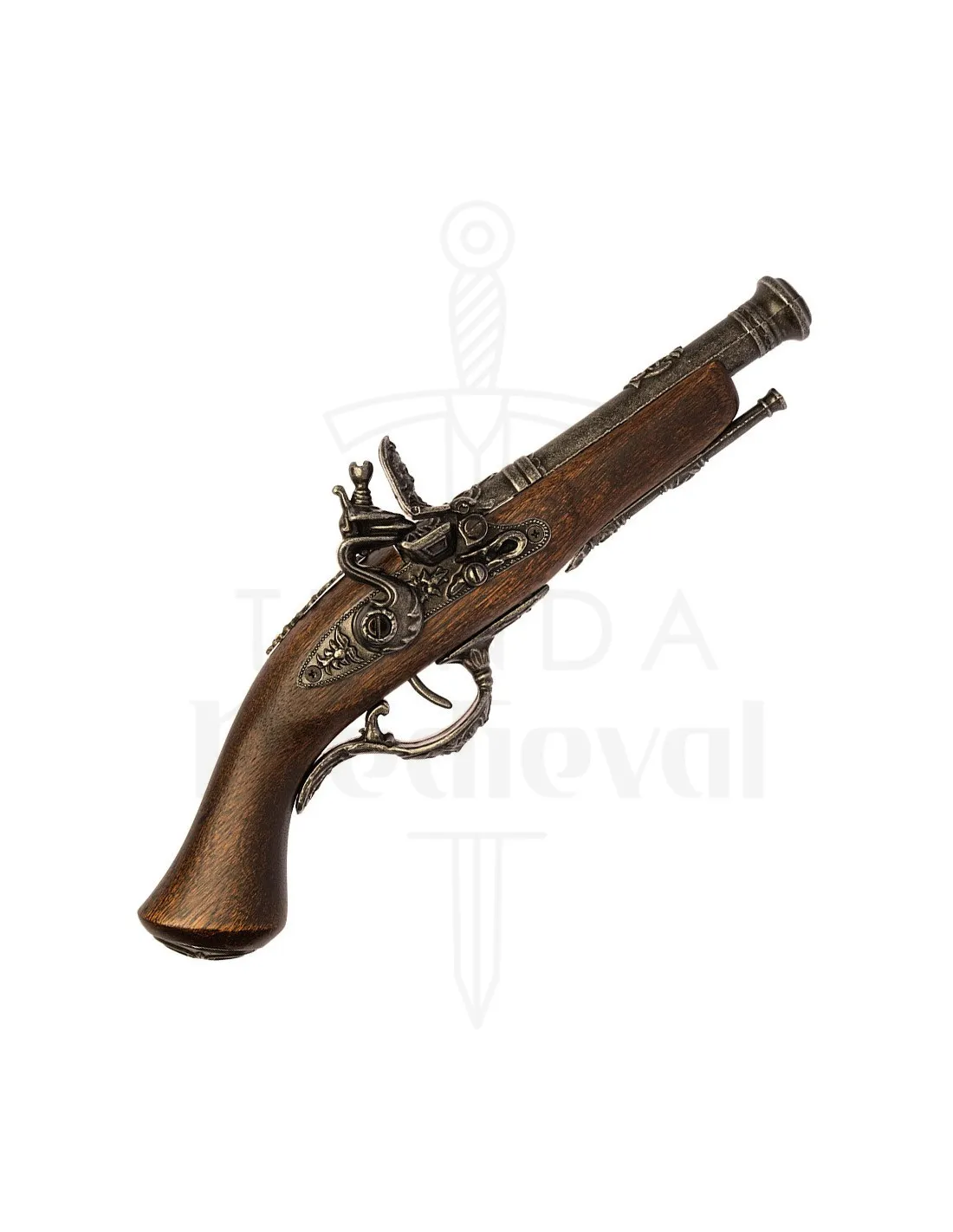 Pistola Terzetta de chispa pavonada del siglo XVIII