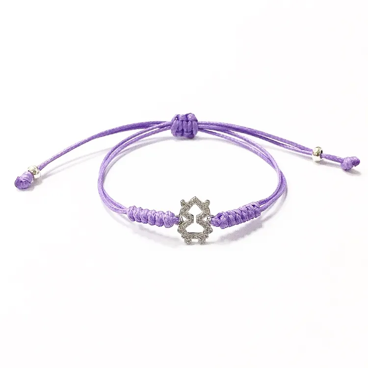 Pulsera Plata con Fallera e hilo de seda lila