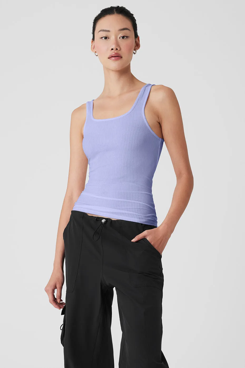 RIBBED SEA COAST SCOOP NECK TANK  LILAC BLUE.