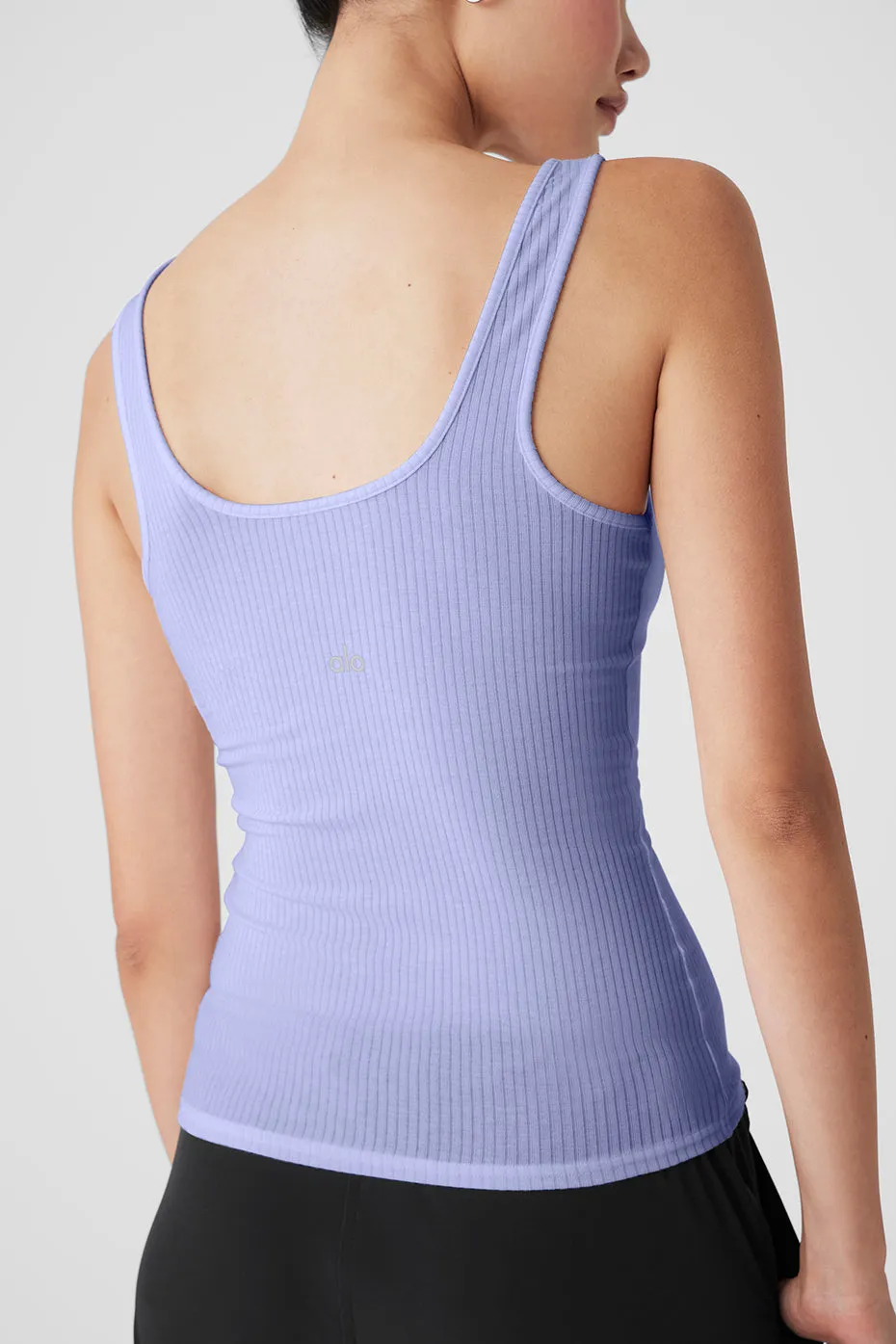 RIBBED SEA COAST SCOOP NECK TANK  LILAC BLUE.