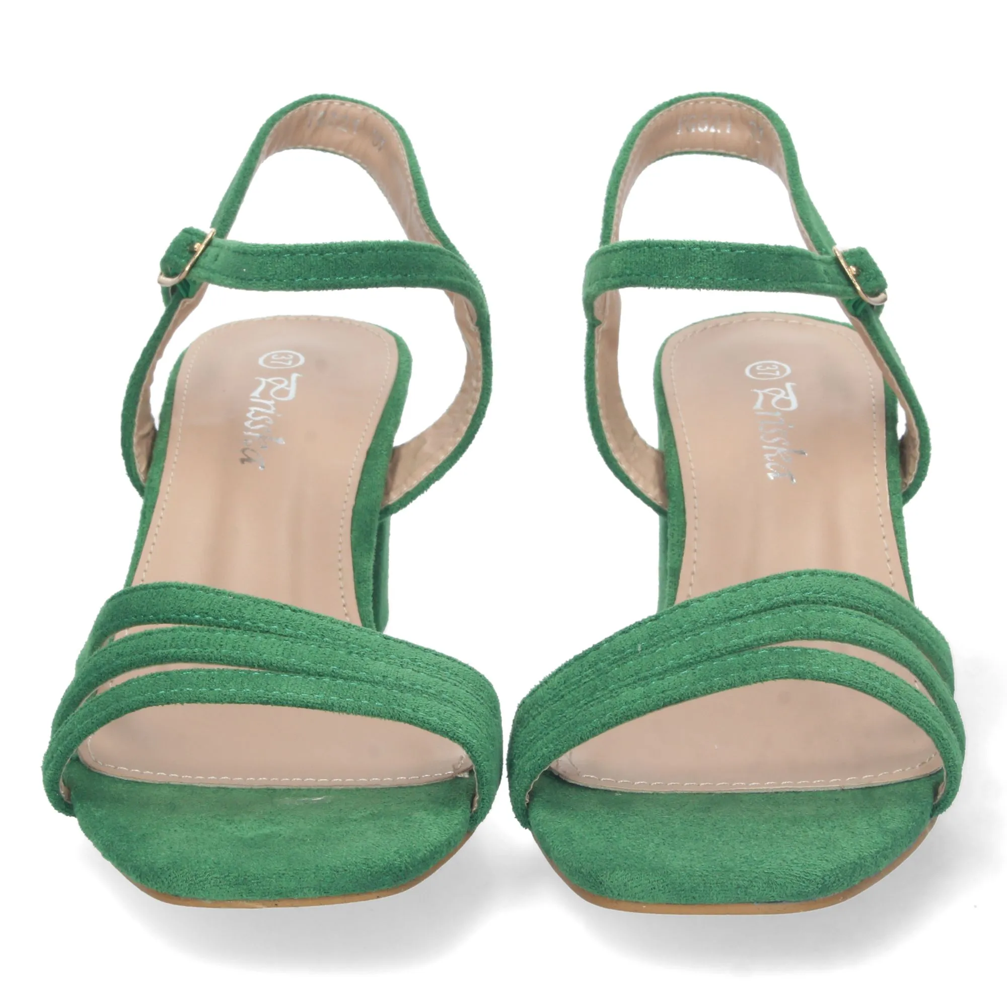 Sandalias de tacón bajo pala de tiras mujer color verde