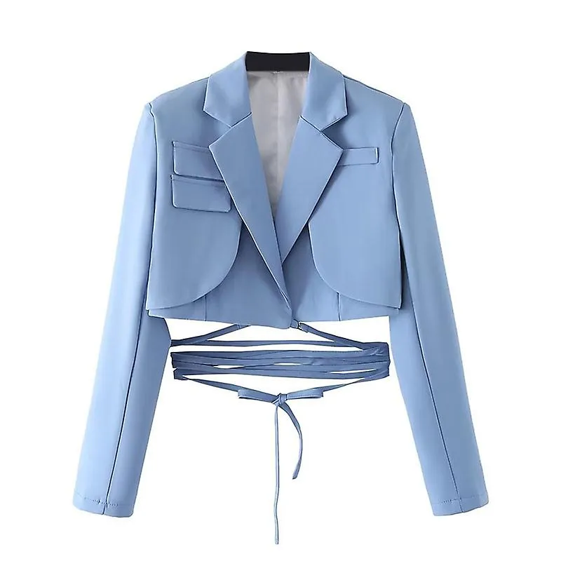 Solid Color Office Lady Slim Tie Blazers For Women 2023 Stylish Chic Elegant Women's Long Sleeve Cropped Jacket Coat Female 