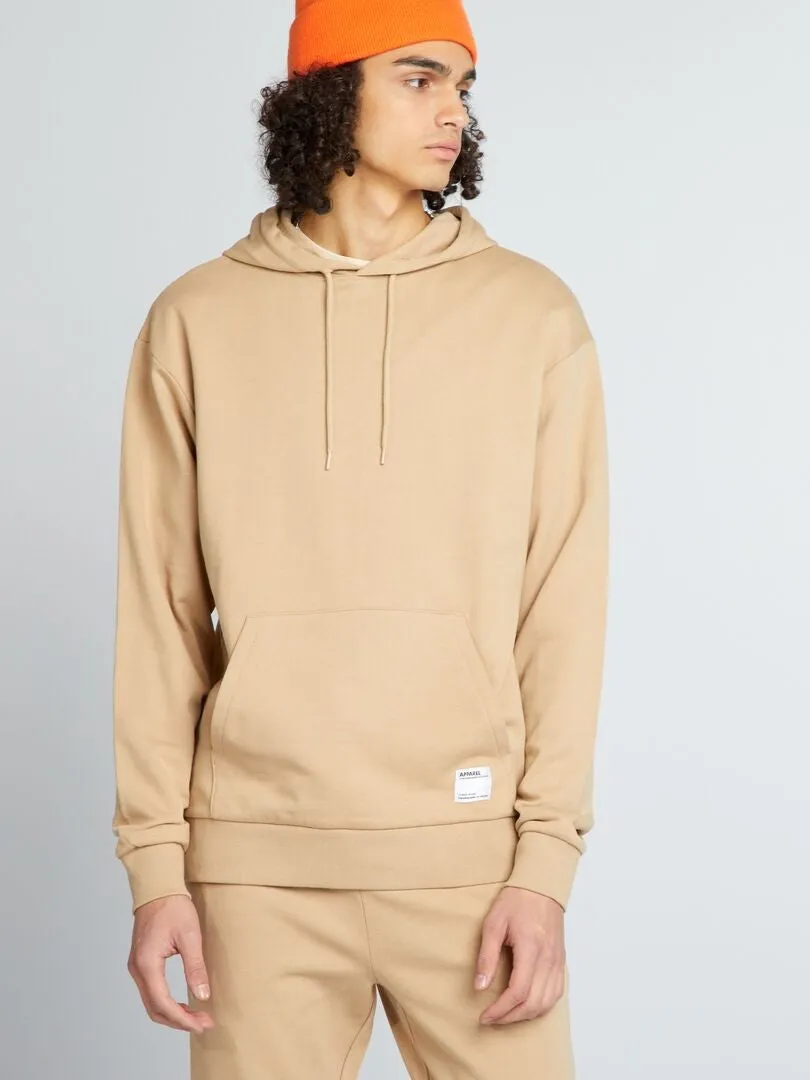 Sudadera con capucha y detalle bordado - BEIGE