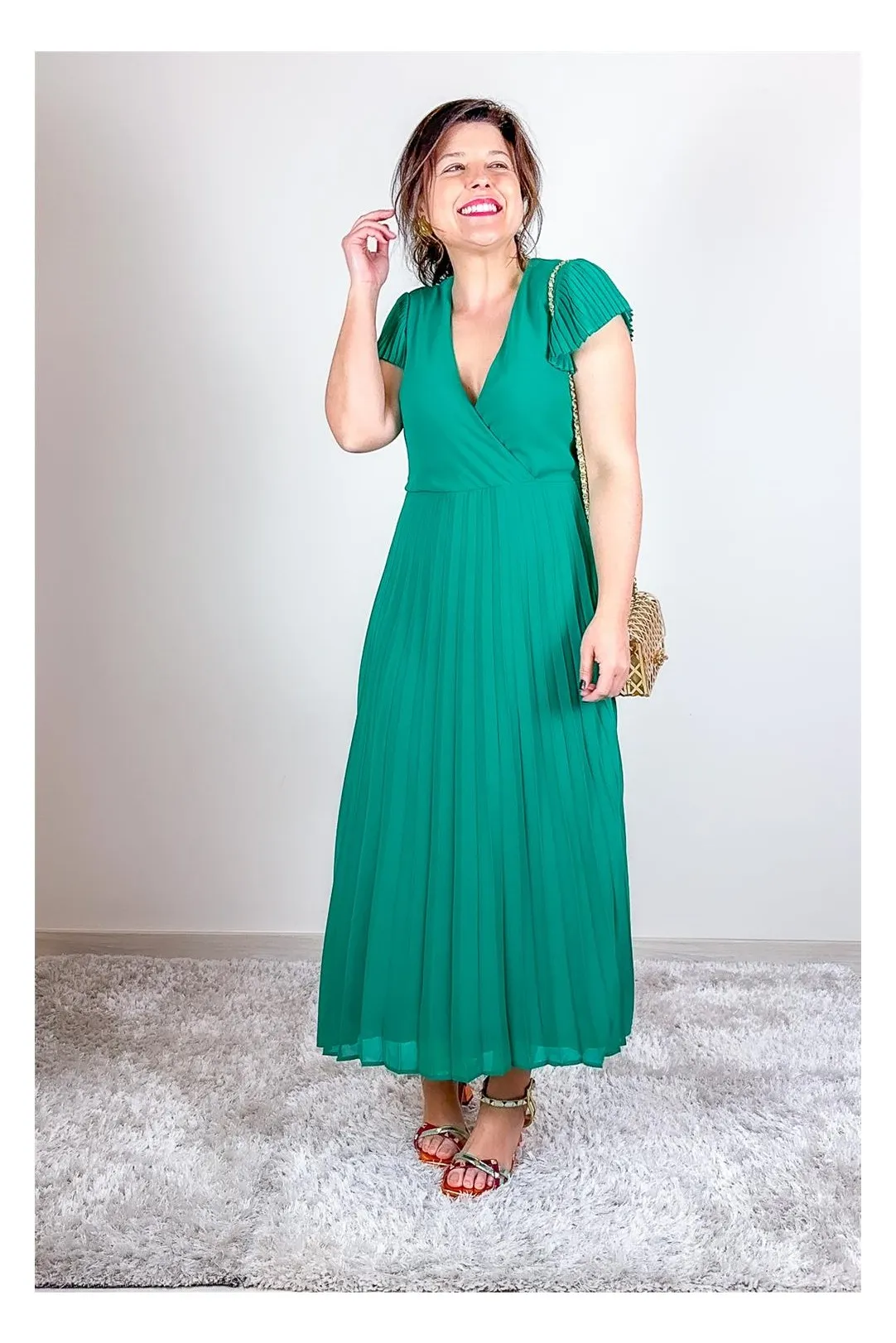 VESTIDO MIDI PLISADO VISOPHIA VERDE