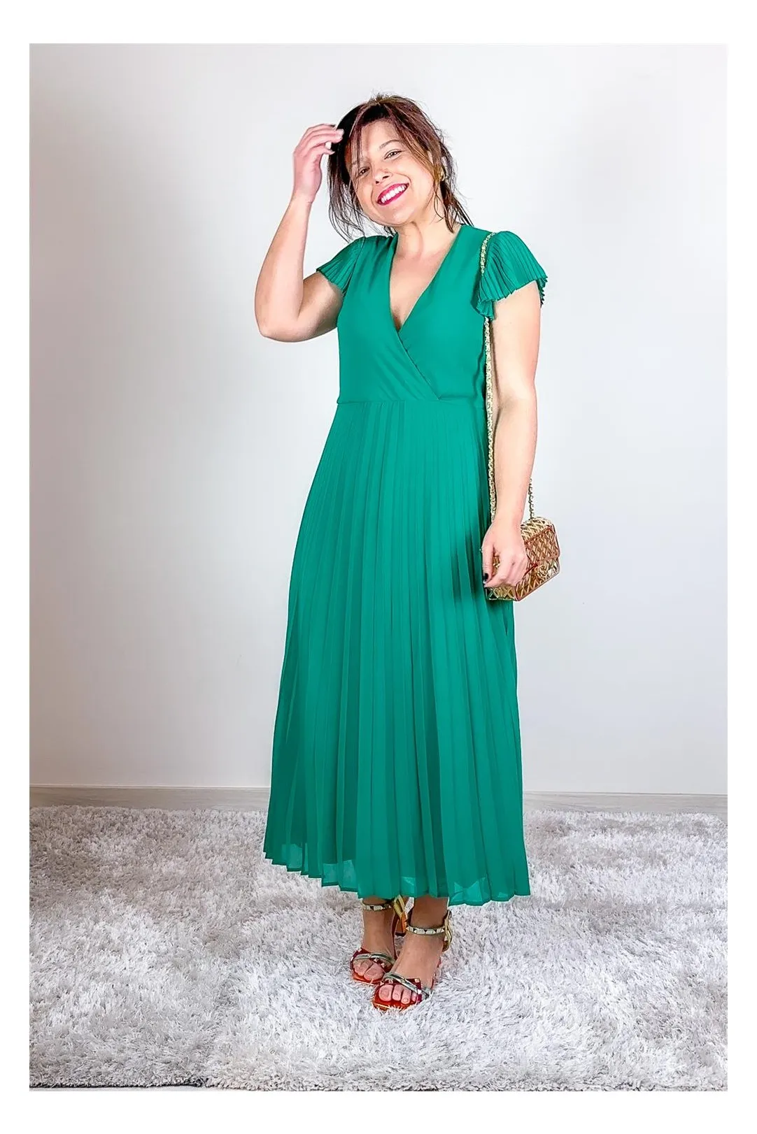 VESTIDO MIDI PLISADO VISOPHIA VERDE