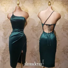 Vestido Verde Corto Satinado Sin Espalda