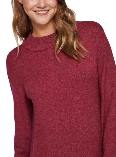 Vestido Vila Viril Crew Neck Granate para Mujer