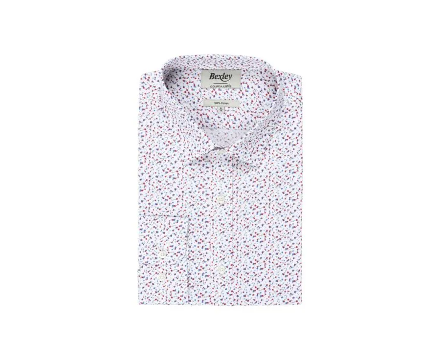 WHITE COTTON SHIRT WITH BLUE, RED AND TAUPE PRINT  RODRIGUES