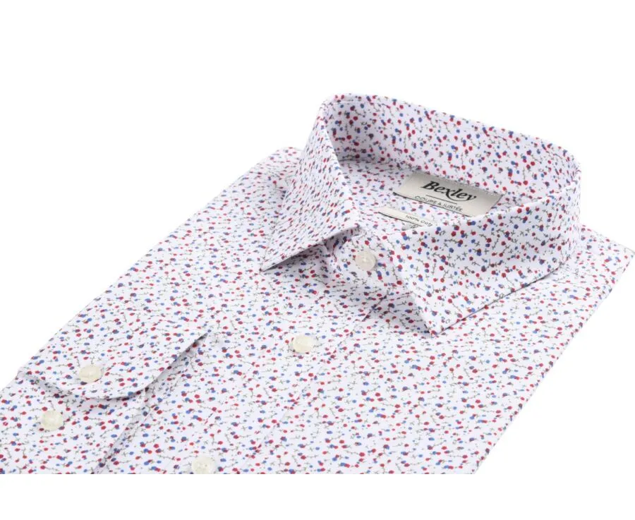 WHITE COTTON SHIRT WITH BLUE, RED AND TAUPE PRINT  RODRIGUES