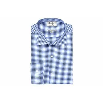 WHITE COTTON SHIRT WITH LIGHT BLUE AND WHITE CHECKS  RUGGERO