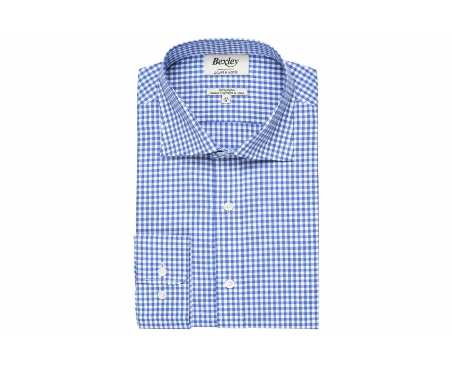 WHITE COTTON SHIRT WITH LIGHT BLUE AND WHITE CHECKS  RUGGERO