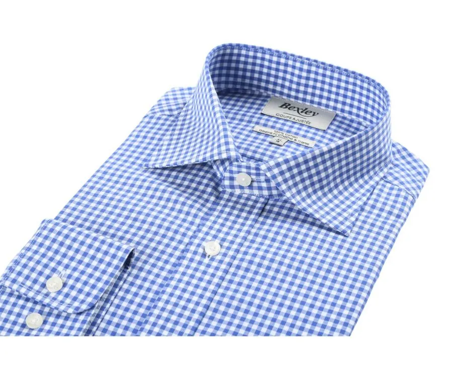 WHITE COTTON SHIRT WITH LIGHT BLUE AND WHITE CHECKS  RUGGERO