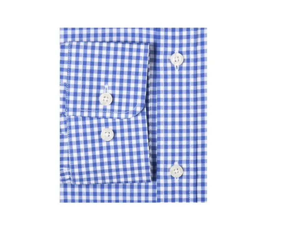 WHITE COTTON SHIRT WITH LIGHT BLUE AND WHITE CHECKS  RUGGERO